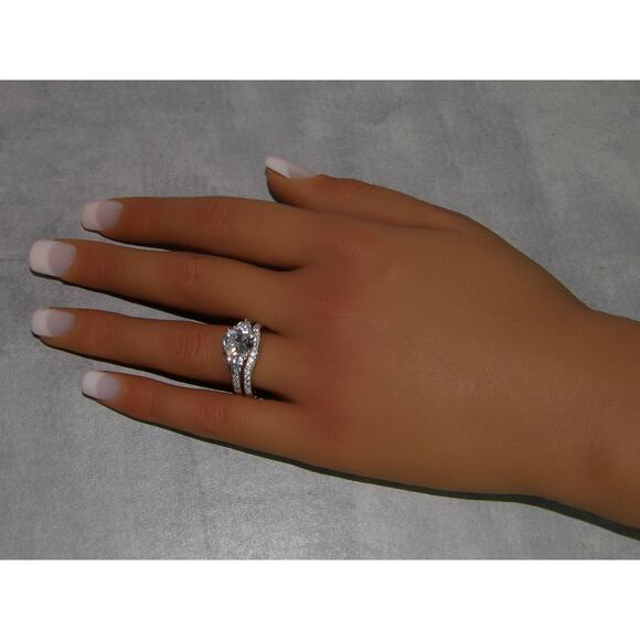 Diamonique 2.95 CTTW CZ Platinum Clad .925 Sterling Engagement Ring Set US SZ 8 - Picture 1 of 4